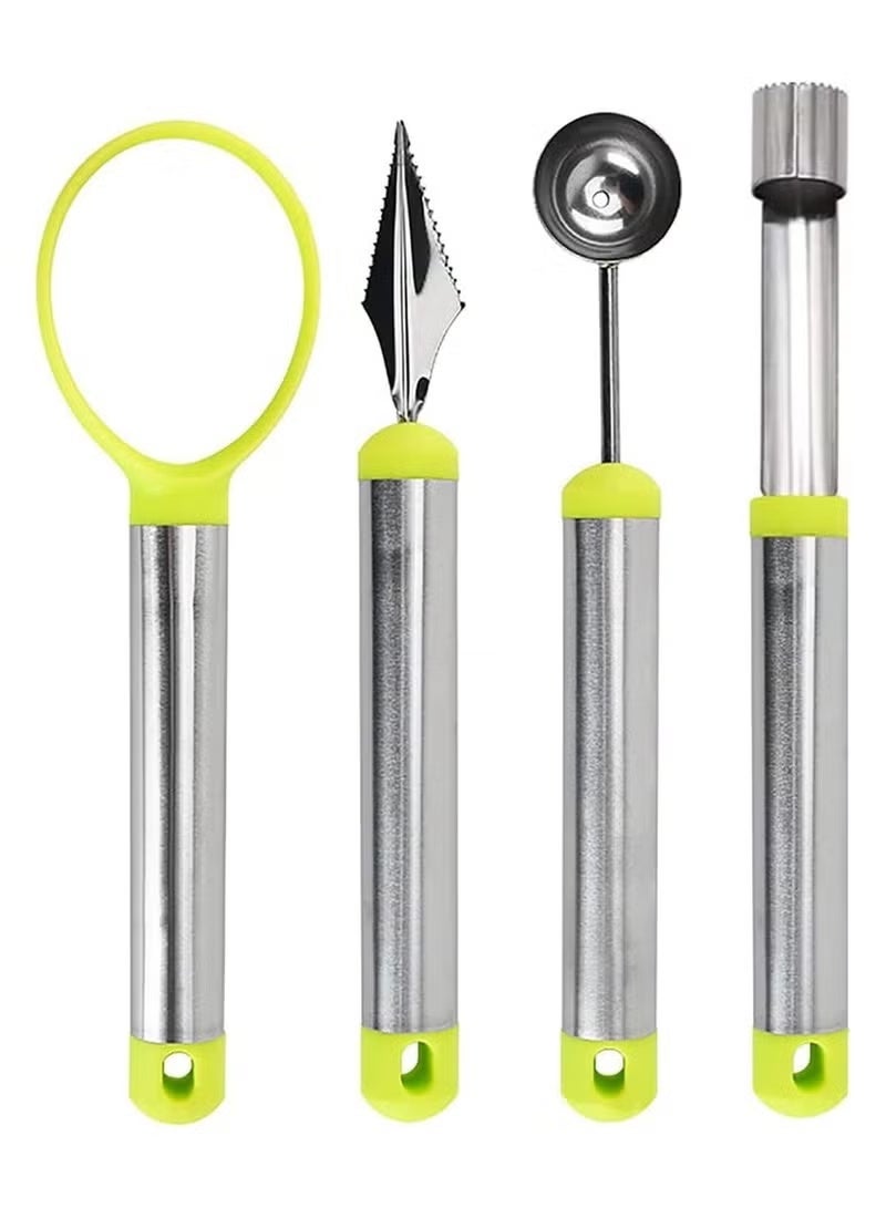 4 Pcs Melon Baller Scoop Set, Professional Stainless Steel Watermelon Knife Fruit Carving Tool Set, Fruit Scooper Seed Remover Melon Baller Carving Knife Double Sided Melon Baller - Image 1