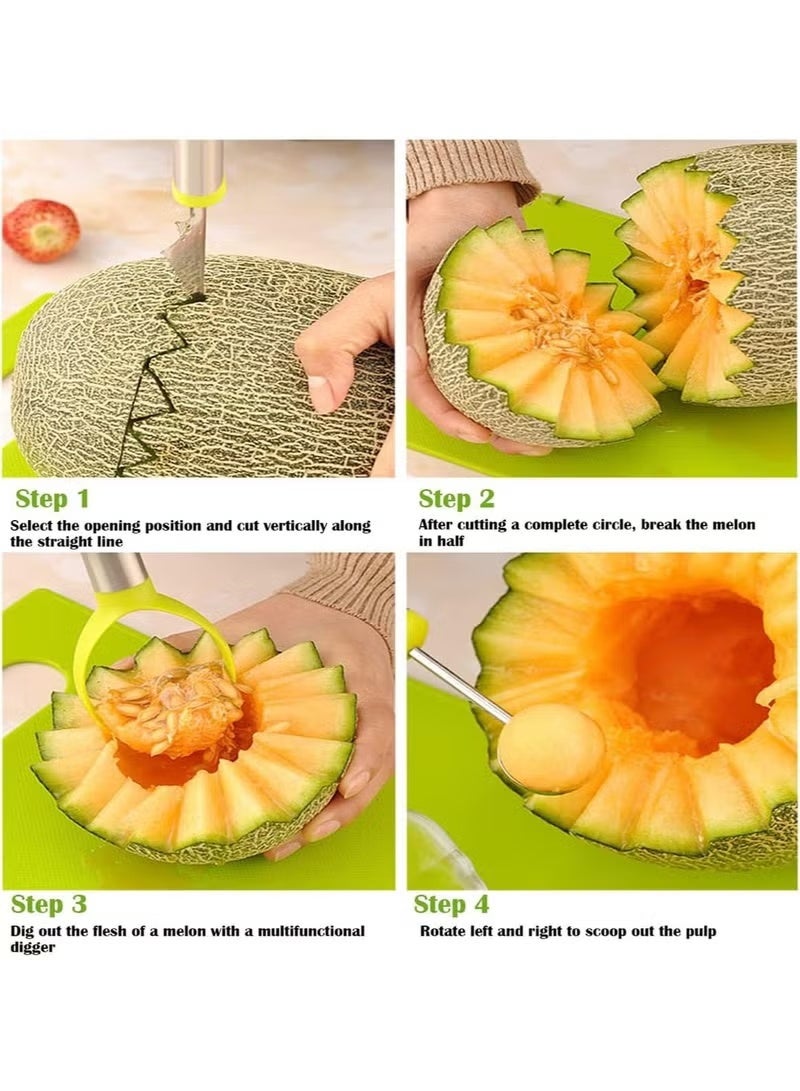 4 Pcs Melon Baller Scoop Set, Professional Stainless Steel Watermelon Knife Fruit Carving Tool Set, Fruit Scooper Seed Remover Melon Baller Carving Knife Double Sided Melon Baller - Image 5