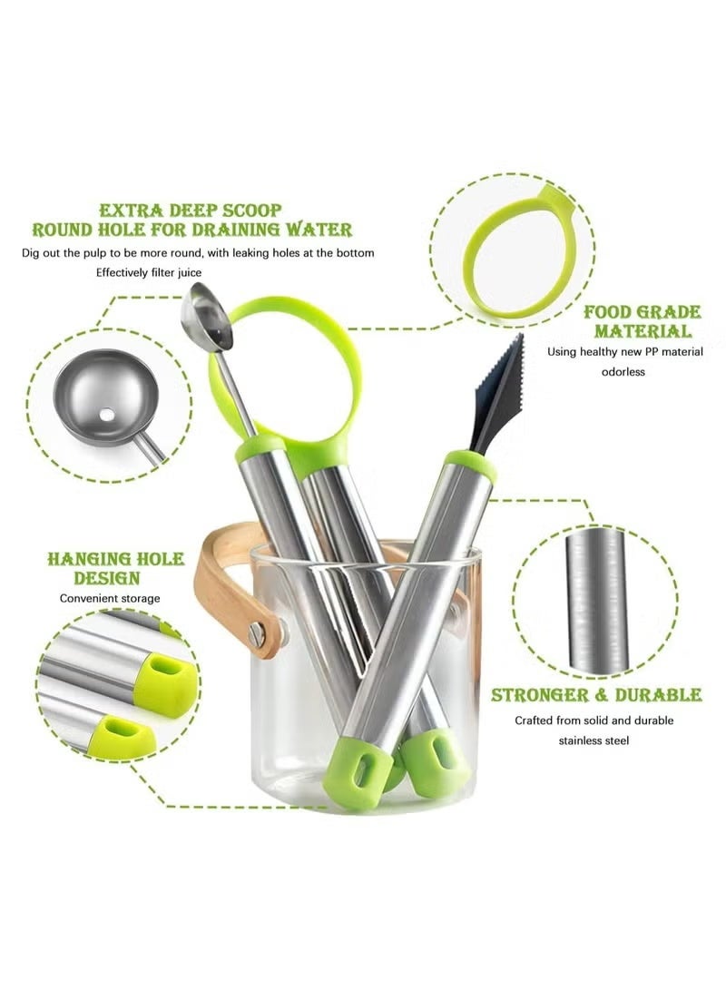 4 Pcs Melon Baller Scoop Set, Professional Stainless Steel Watermelon Knife Fruit Carving Tool Set, Fruit Scooper Seed Remover Melon Baller Carving Knife Double Sided Melon Baller - Image 3