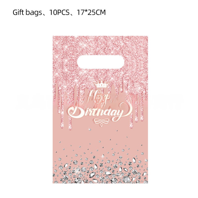 Pink Lotus Diamond Birthday Party Tableware Set Gift Bag 10p-Pink Diamond Birthday 