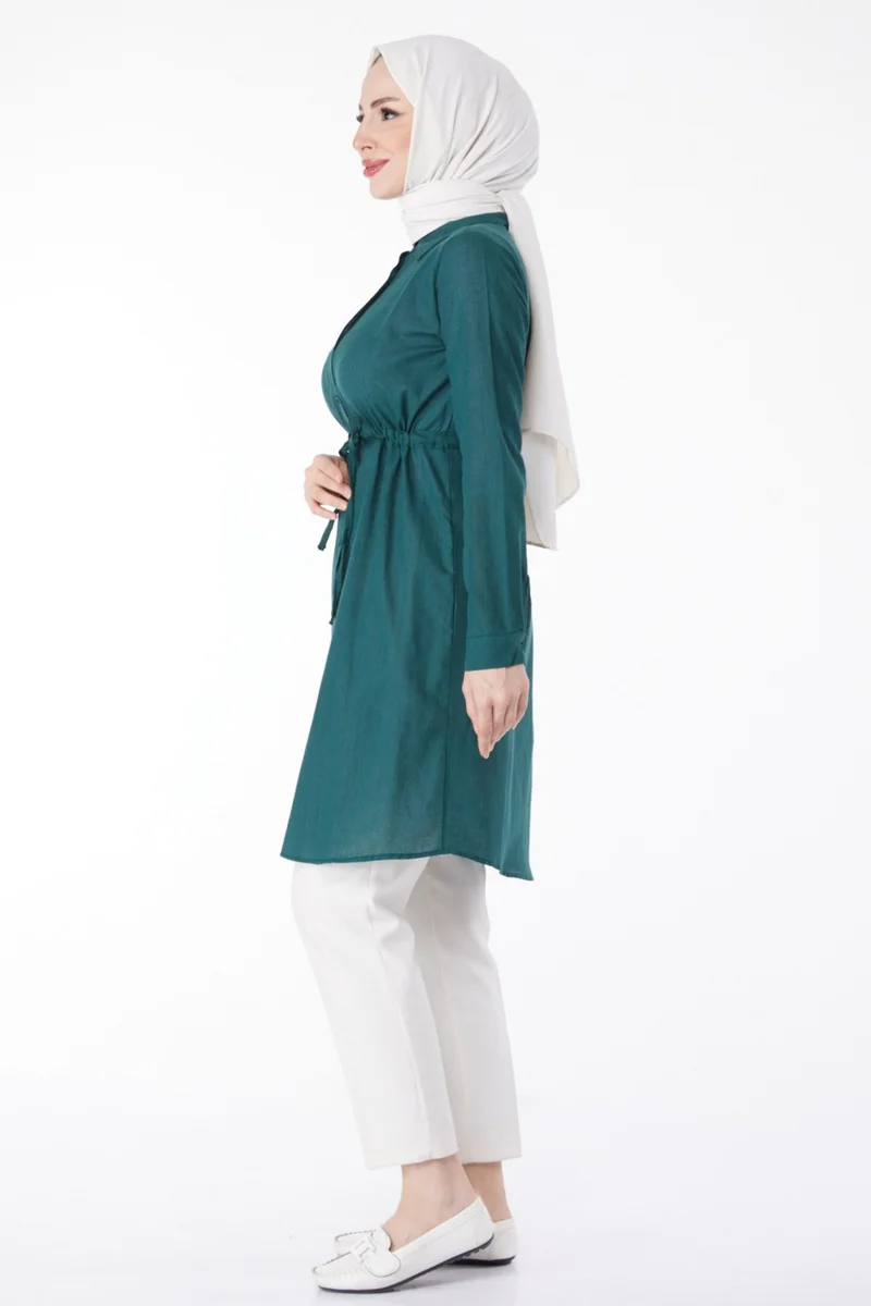 Tofisa Plain Mid Women's Green Waist Tunic with Tunnel Detail - 13157