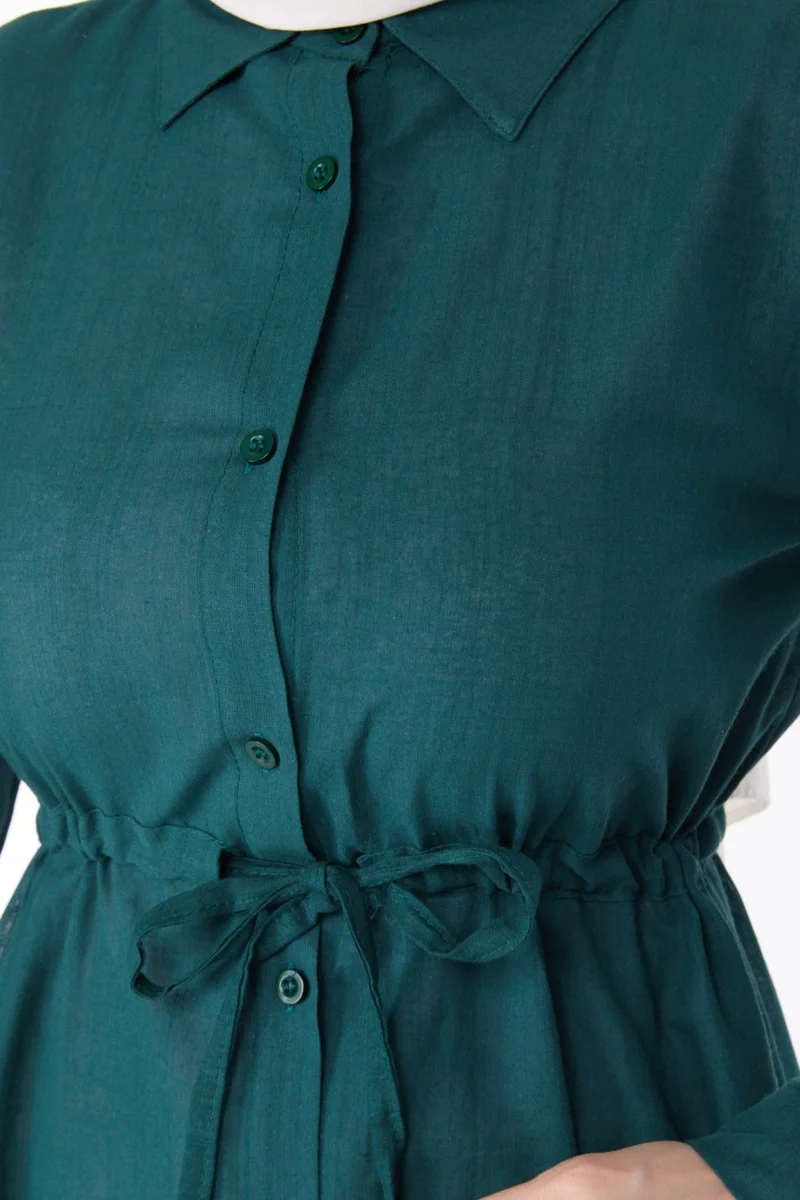 Tofisa Plain Mid Women's Green Waist Tunic with Tunnel Detail - 13157