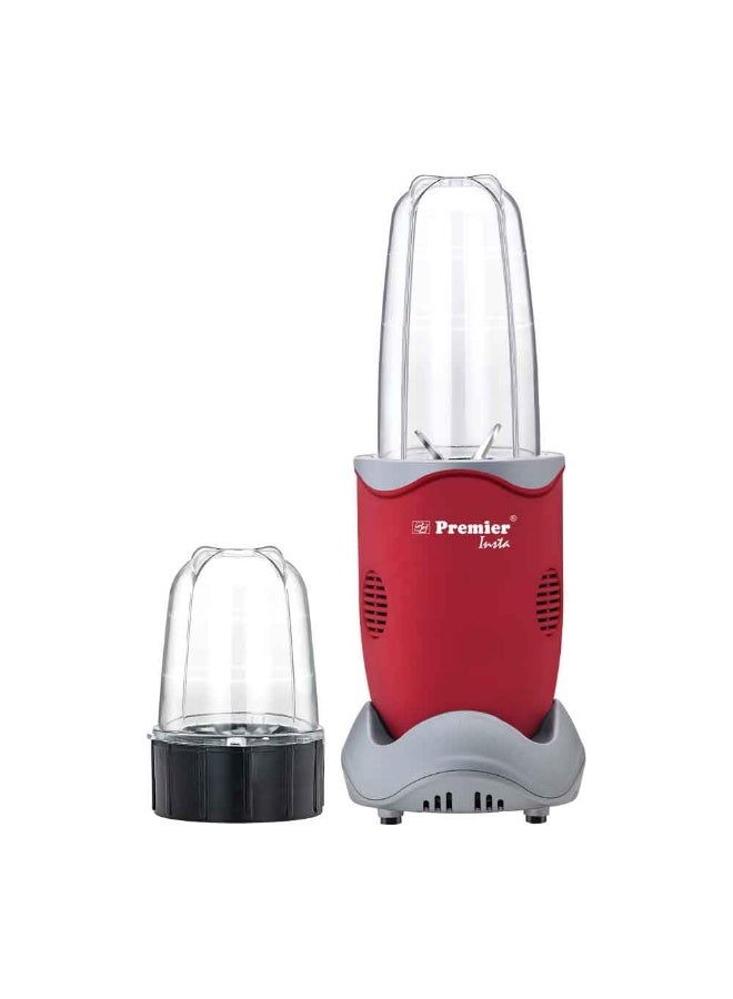 Premier Insta Nutri Electric Blender Red | Juicer, Mixer, Grinder, Blender & Smoothie Maker | 400W | 2 Jars - 500ml Multiuse, 300ml Dry Grind | Lightweight & Easy to Carry | 2 Year Warranty | ABS body