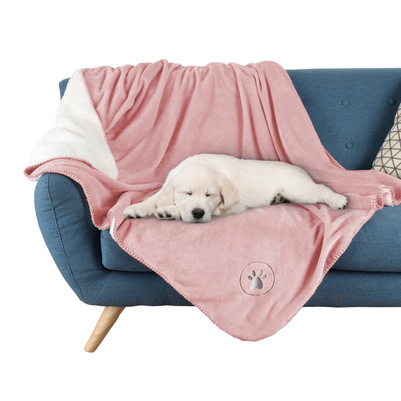 Waterproof Pet Blanket 50x60Inch Reversible Sherpa Fleece Throw Protects Couches Cars and Beds from Spills Stains and Fur by PETMAKER Pink