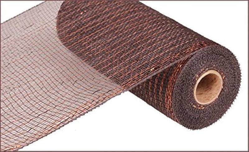 Deco Poly Metallic Mesh Chocolate Brown with Copper Foil 10 Inches x 10 Yards