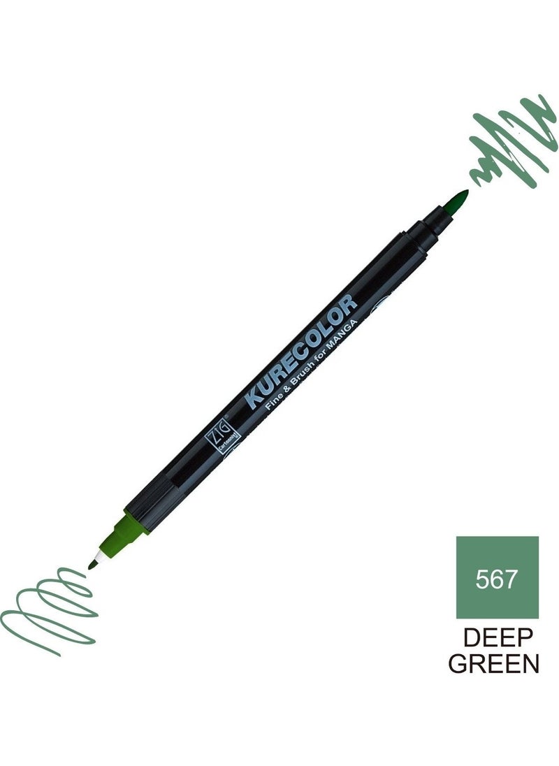 Zig Kurecolor Mangaka Fine&brush Double-Sided Pen CNKC-2200 No 567 Deep Green  - Image 5