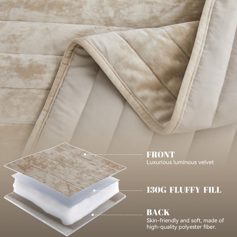Qucover Velvet Quilt King Size, 106"x98" Oversized King Quilt Bedding Set, Luxury Cream Beige Striped Comforter, Ultra Soft Winter Quilted Bedspread Coverlet for All Seasons - Image 5