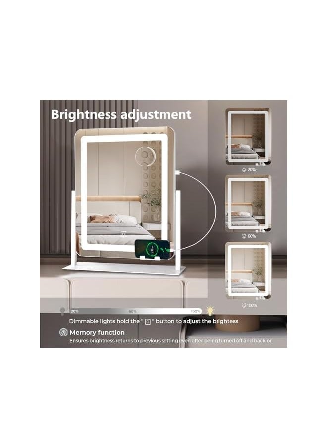 The Bros LED Makeup Mirror with 3-Color Dimmable Lighting & 10x Magnifying Mirror | 360° Rotatable Vanity Mirror with USB Charging Port & Phone Holder | for Bedroom, Salon, Dressing Room (White)  - Image 3