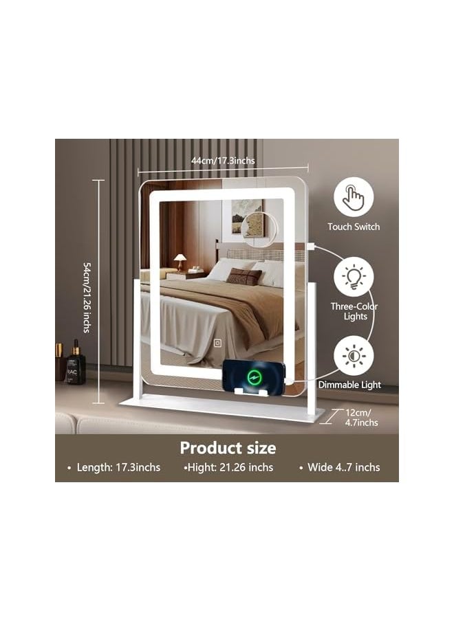 The Bros LED Makeup Mirror with 3-Color Dimmable Lighting & 10x Magnifying Mirror | 360° Rotatable Vanity Mirror with USB Charging Port & Phone Holder | for Bedroom, Salon, Dressing Room (White)  - Image 2