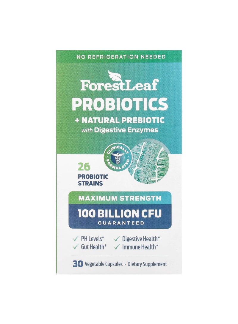 Probiotics + Natural Prebiotic with Digestive Enzymes, Maximum Strength, 30 Vegetarian Capsules