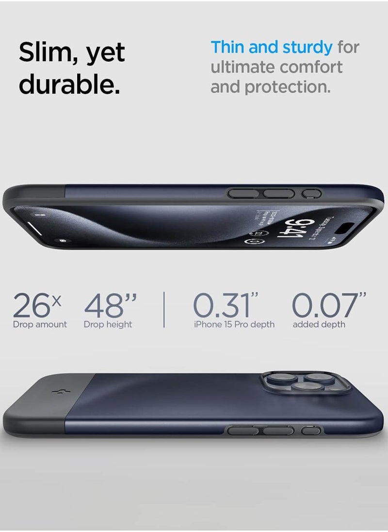 Spigen - Style Armor MagFit for iPhone 15 PRO Case Cover Magnetic MagSafe Compatible [Military Grade Protection] - Midnight Indigo - Image 1