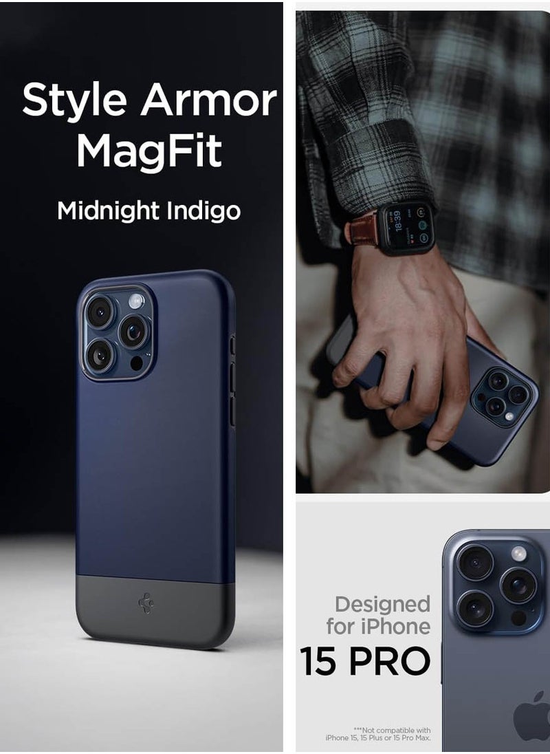 Spigen - Style Armor MagFit for iPhone 15 PRO Case Cover Magnetic MagSafe Compatible [Military Grade Protection] - Midnight Indigo - Image 1