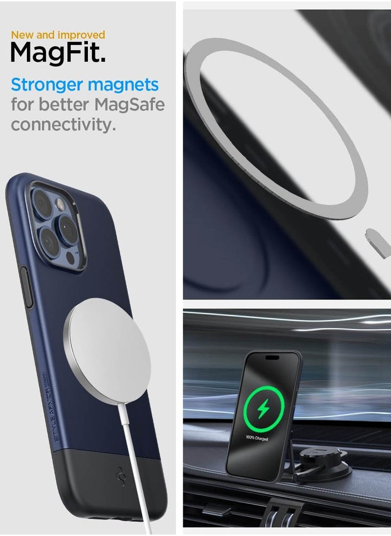 Spigen - Style Armor MagFit for iPhone 15 PRO Case Cover Magnetic MagSafe Compatible [Military Grade Protection] - Midnight Indigo - Image 1