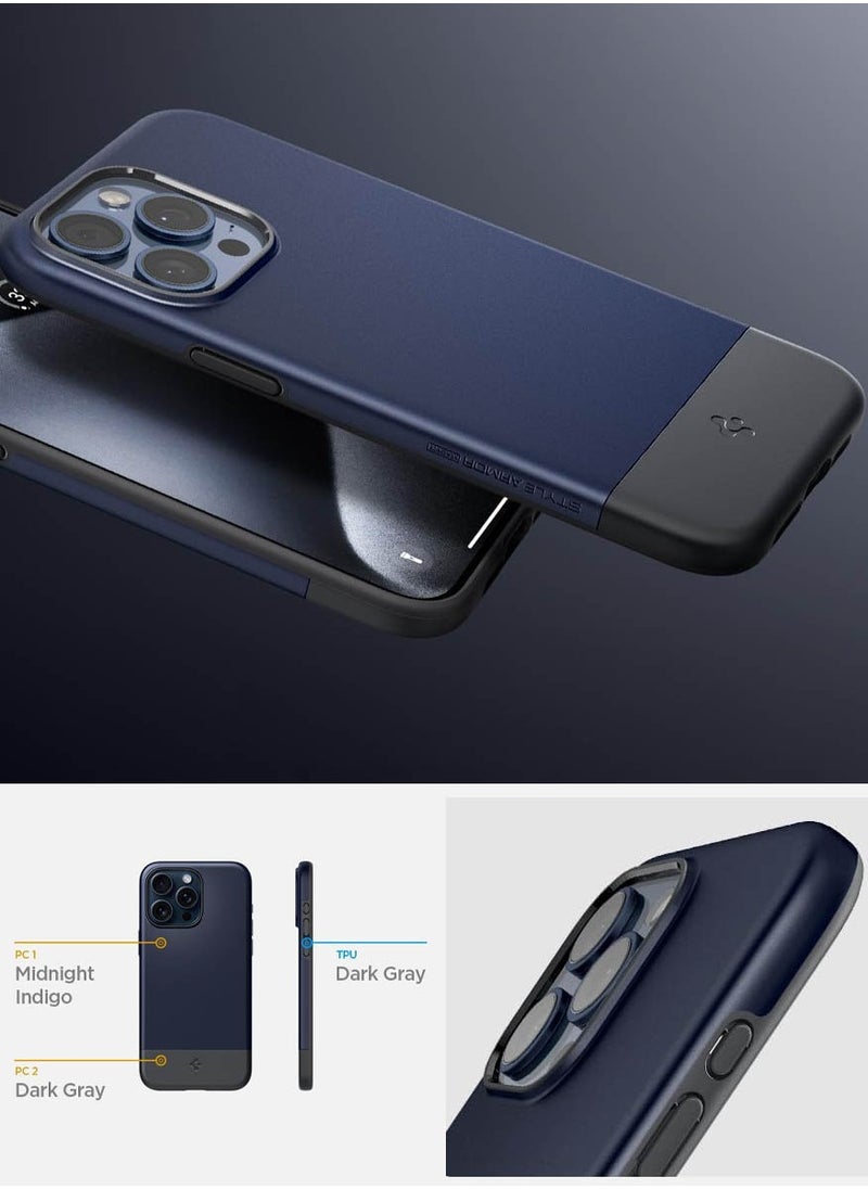 Spigen - Style Armor MagFit for iPhone 15 PRO Case Cover Magnetic MagSafe Compatible [Military Grade Protection] - Midnight Indigo - Image 1