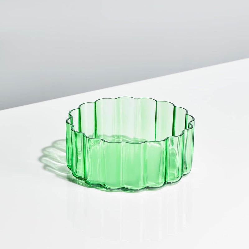 Khen Glass Flower Wave Colored Bowls  Set of 2  Vintage Pastel Green Colors 47 Dinner or Dessert Bowl  Appetizer Plate Snack Fruit Wavy Serveware  Vintage Art Deco Hand Wash Housewarming gift - Image 4