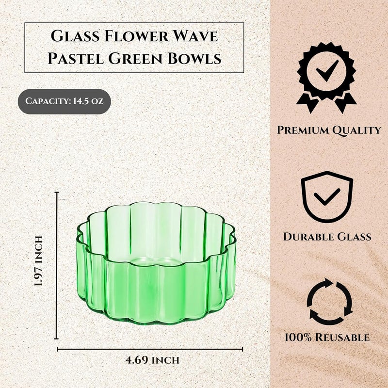 Khen Glass Flower Wave Colored Bowls  Set of 2  Vintage Pastel Green Colors 47 Dinner or Dessert Bowl  Appetizer Plate Snack Fruit Wavy Serveware  Vintage Art Deco Hand Wash Housewarming gift - Image 3