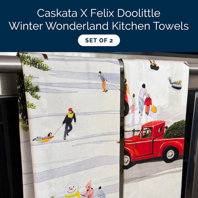 CASKATA X Felix Doolittle Winter Wonderland Kitchen Towels Set of 2  100 Cotton Quick Dry Cleaning Dishtowel  Perfect for Christmas Home Dining Birthday Gifts  Multicolor on White 205W X 30L - Image 2