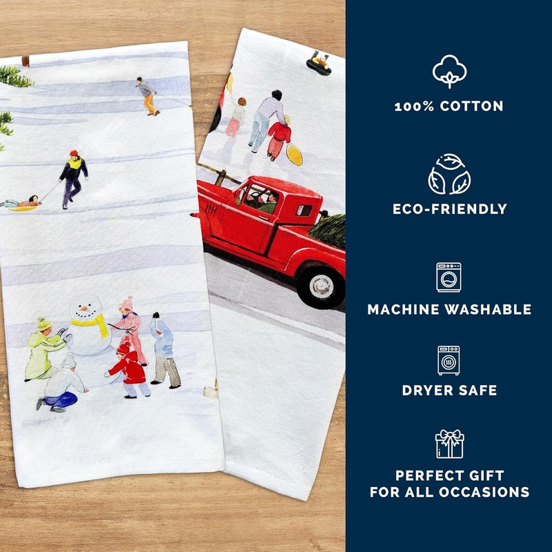 CASKATA X Felix Doolittle Winter Wonderland Kitchen Towels Set of 2  100 Cotton Quick Dry Cleaning Dishtowel  Perfect for Christmas Home Dining Birthday Gifts  Multicolor on White 205W X 30L - Image 3