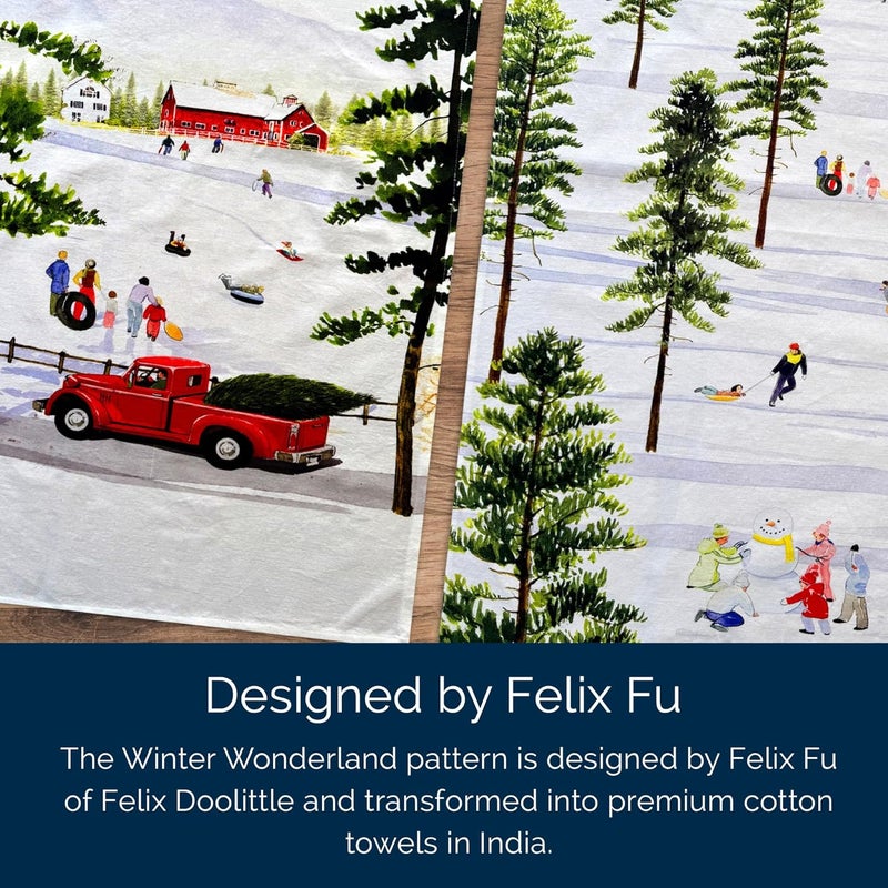 CASKATA X Felix Doolittle Winter Wonderland Kitchen Towels Set of 2  100 Cotton Quick Dry Cleaning Dishtowel  Perfect for Christmas Home Dining Birthday Gifts  Multicolor on White 205W X 30L - Image 5