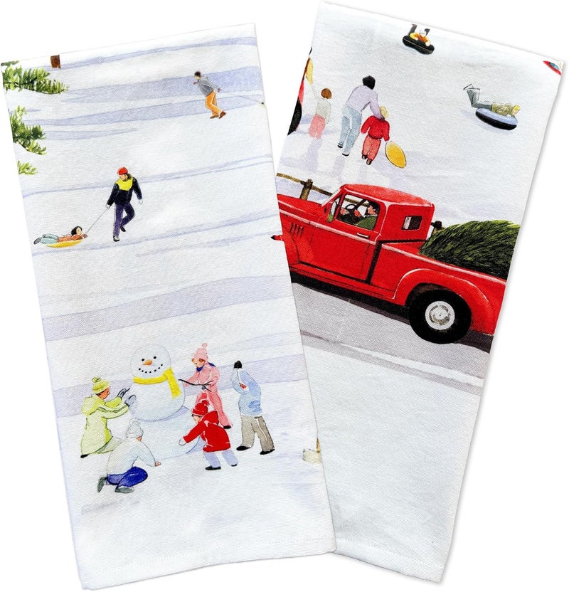CASKATA X Felix Doolittle Winter Wonderland Kitchen Towels Set of 2  100 Cotton Quick Dry Cleaning Dishtowel  Perfect for Christmas Home Dining Birthday Gifts  Multicolor on White 205W X 30L - Image 1