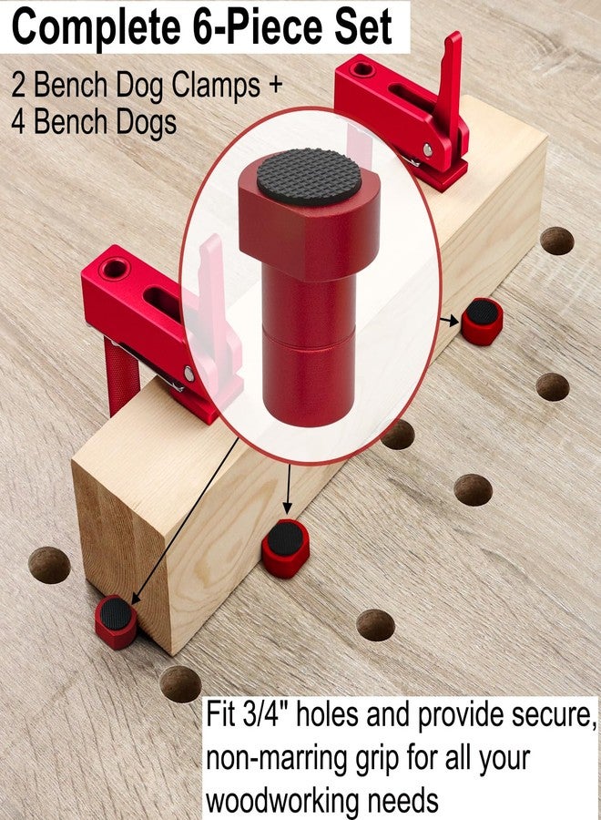 ViewReal Bench Dog Clamp,3/4"(19mm) Bench Dog Hole Clamp for Woodworking, Adjustable Quick-Lock Bench Clamps for Woodworking, Non-Marring Pads, Long Handle Holdfast for MFT Table (6-Piece Set) - Image 2