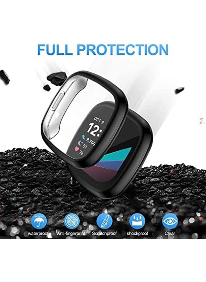 كاست ويف - حافظة حماية للساعة الذكية متوافقة مع Fitbit Sense وVersa 3 حافظة حماية كاملة مطلية بمادة TPU الناعمة لساعة Sense الذكية 4 عبوات - Image 1