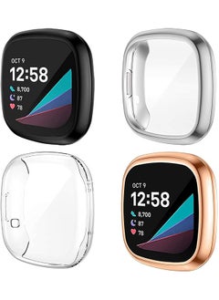 KASTWAVE Smart Watch Protective Case Screen Protector Case Compatible With For Fitbit Sense And Versa 3 Soft Tpu Plated Bumper Full Cover Protective Cases For Sense Smartwatch 4 Pack  - Image 1