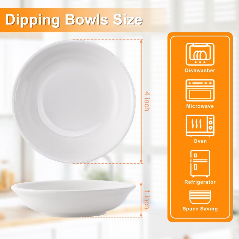 Eisinly 6 Pack Dip Bowls, 3 OZ Ceramic Soy Sauce Dish, White Dipping Sauce Bowls Small Dishes Serving for Tomato Sauce, Soy, BBQ Party Supplies - Image 2