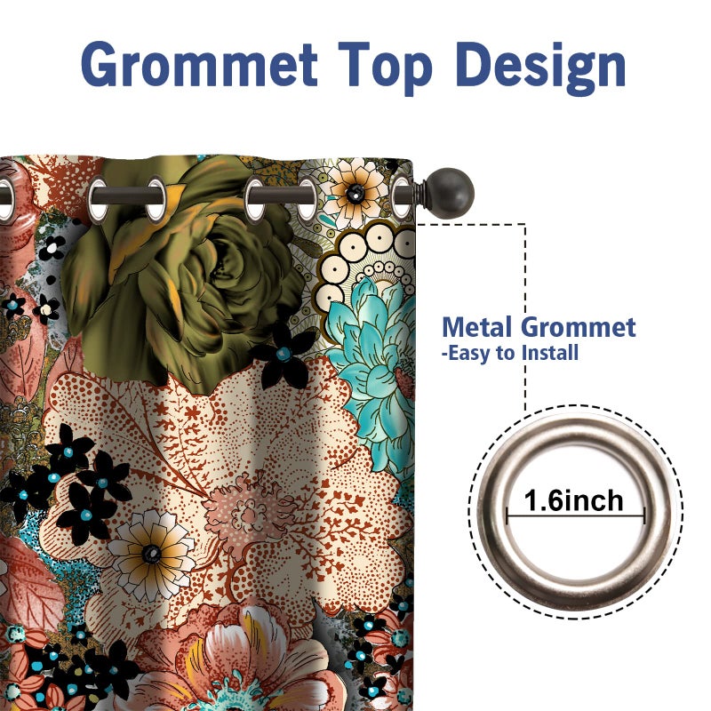Jekeno Boho Floral Blackout Curtains Colorful Flowers Bohemian Decor for Bedroom Living Room Grommet Window Drapes 2 Panel Set  42""x63"" - Image 5