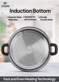 Life Smile 36cm (13 Liter) LIFE SMILE Cooking Pot - Multi Layer Non Stick Granite Coating 100% PFOA Free - Glass Lid With Silicone Rim - Detachable Silicone Handles - oven safe (Black)  - Image 5
