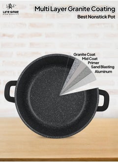 Life Smile 36cm (13 Liter) LIFE SMILE Cooking Pot - Multi Layer Non Stick Granite Coating 100% PFOA Free - Glass Lid With Silicone Rim - Detachable Silicone Handles - oven safe (Black)  - Image 4