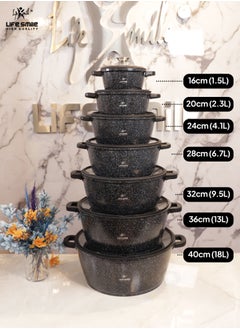Life Smile 36cm (13 Liter) LIFE SMILE Cooking Pot - Multi Layer Non Stick Granite Coating 100% PFOA Free - Glass Lid With Silicone Rim - Detachable Silicone Handles - oven safe (Black)  - Image 3