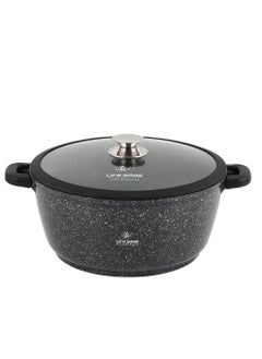 Life Smile 36cm (13 Liter) LIFE SMILE Cooking Pot - Multi Layer Non Stick Granite Coating 100% PFOA Free - Glass Lid With Silicone Rim - Detachable Silicone Handles - oven safe (Black)  - Image 1