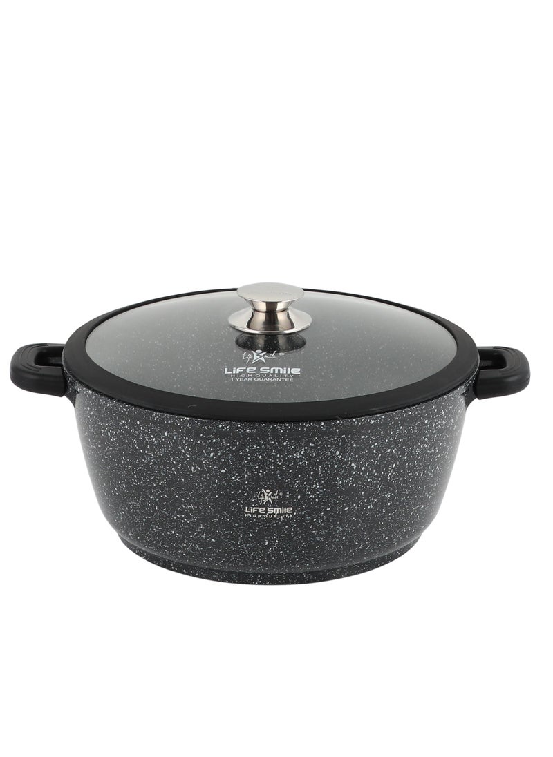 Life Smile 36cm (13 Liter) LIFE SMILE Cooking Pot - Multi Layer Non Stick Granite Coating 100% PFOA Free - Glass Lid With Silicone Rim - Detachable Silicone Handles - oven safe (Black)  - Image 1