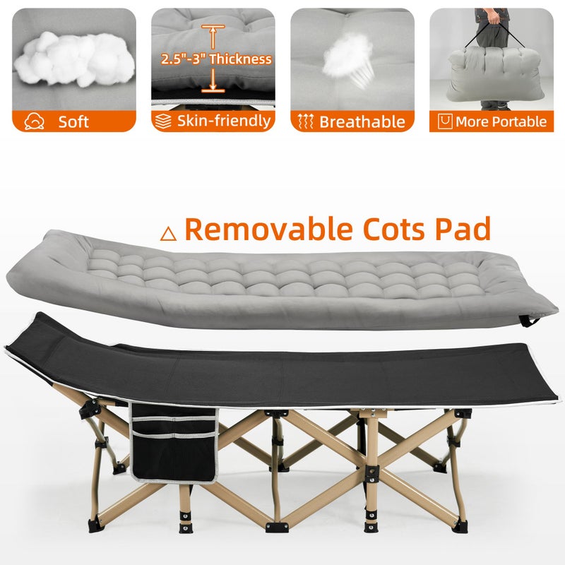 Fragess Portable Camping Cot, 600LBS Max Load, Extra Wide with Thick Mattress, Folding Cot for Outdoor Camping/Office, Home Nap (Grey) - Image 4