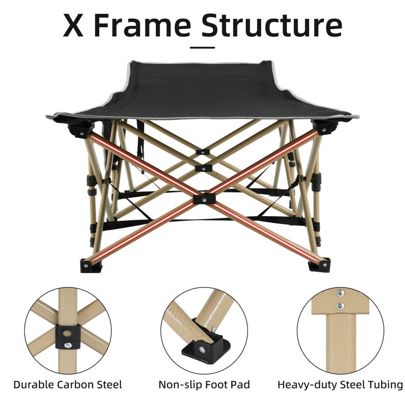 Fragess Portable Camping Cot, 600LBS Max Load, Extra Wide with Thick Mattress, Folding Cot for Outdoor Camping/Office, Home Nap (Grey) - Image 3