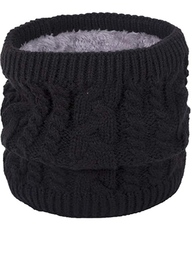 Malvina Unisex Double-Layer Soft Fleece Lined Thick Knit Neck Warmer Circle Scarf Windproof (Black) - Image 1