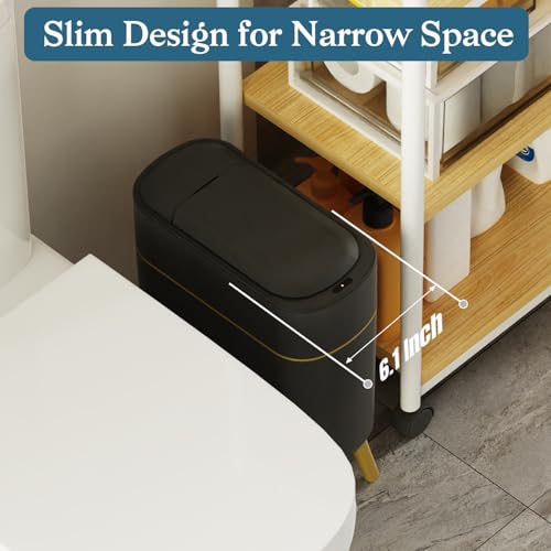 LALASTAR Automatic Bathroom Trash Can with Lid, Motion Sensor Bathroom Garbage Can for Toilet, Slim Smart Waste Basket for Kitchen, Living Room, 2.5 Gallon, Black - Image 2