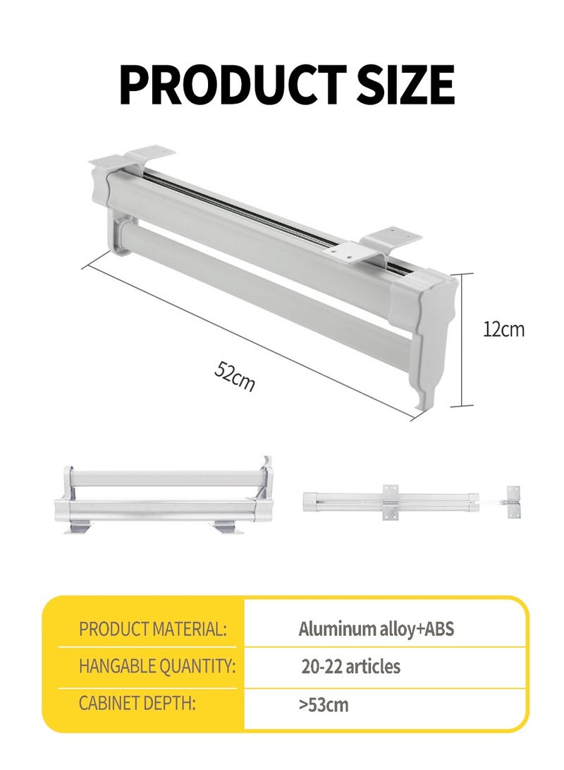 بيروي 52cmرف سروال قابل للسحب متعدد الوظائف، حامل قابل للسحب لتعليق السراويل، شريط حامل من الصلب القوي قابل للسحب، خزانة قابلة للسحب، سحب تخزين الأوشحة والسراويل والملابس والمناشف بطول 52 سم - Image 3