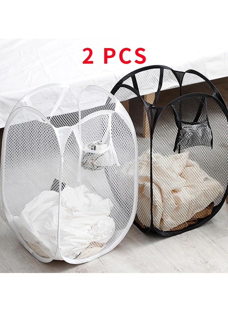 2 Pack Folding Dirty Laundry Basket Portable Clothes Basket Bathroom Cloth Mesh Hamper Laundry Organizers Storage Pouch  - Image 1