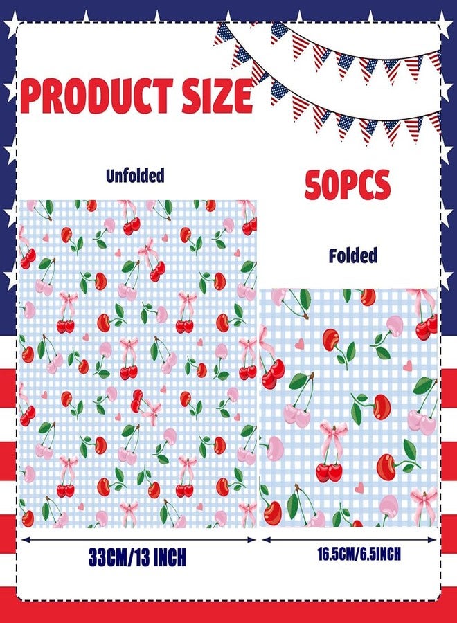 HSPAIDYP 50Pack Blue Gingham Cherry Napkins Cherry Birthday Party Supplies Pink Bows Napkins Gingham Cocktail Napkins for Baby Shower Bachelorette Decorations Cherry Theme Birthday Party Decor (50) - Image 4