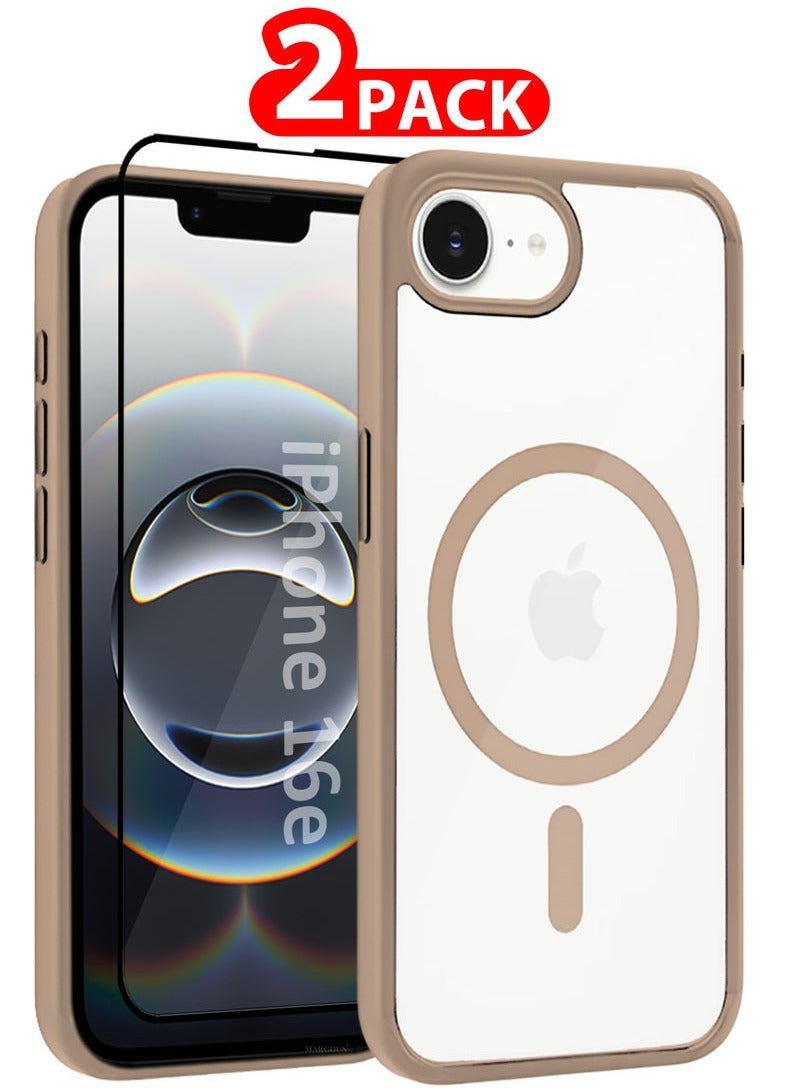 CATANES iPhone 16E 2Packs Case Cover Ultra Durable MagSafe Shockproof Slim and Scratch Resistant Premium MagSafe Case with 3D Screen Protector -Clear/Beige