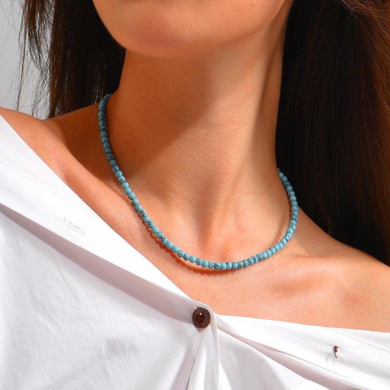Wremily Turquoise Necklaces for Women Beaded Necklace Handmade Bead Necklace 14K Gold Chain Boho Turquoise Choker Necklace Jewelry for Women - Image 2
