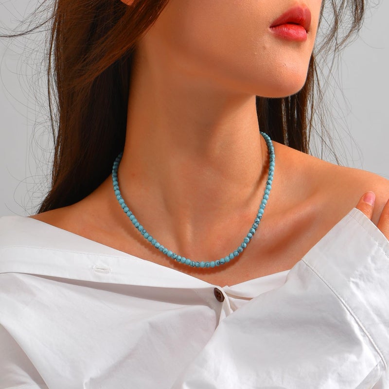 Wremily Turquoise Necklaces for Women Beaded Necklace Handmade Bead Necklace 14K Gold Chain Boho Turquoise Choker Necklace Jewelry for Women - Image 4