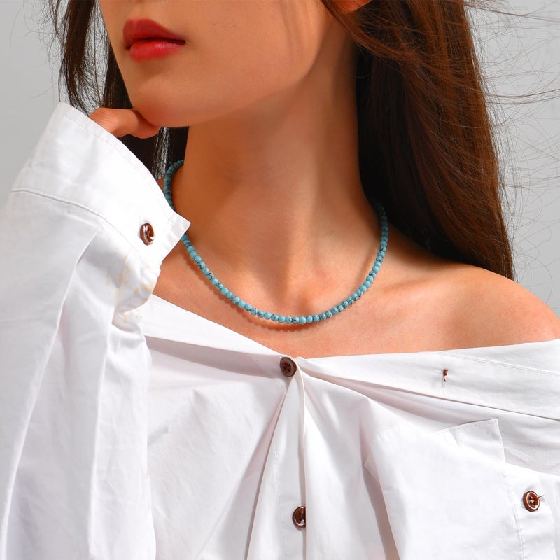 Wremily Turquoise Necklaces for Women Beaded Necklace Handmade Bead Necklace 14K Gold Chain Boho Turquoise Choker Necklace Jewelry for Women - Image 5
