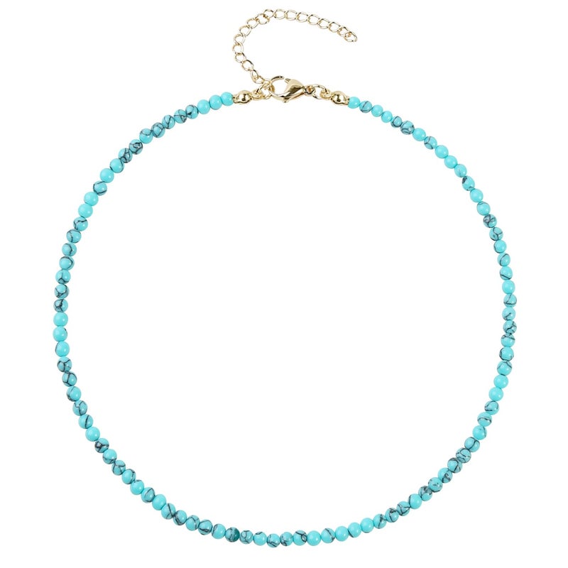 Wremily Turquoise Necklaces for Women Beaded Necklace Handmade Bead Necklace 14K Gold Chain Boho Turquoise Choker Necklace Jewelry for Women - Image 1