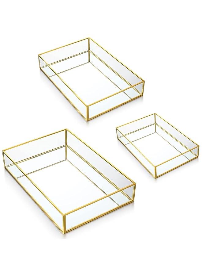 هوكور 3 Pieces Gold Tray Vanity Tray, Bathroom Tray with Metal Frame, Decorative Tray Perfume Tray for Dresser Bathroom Jewelry or Home Decoration