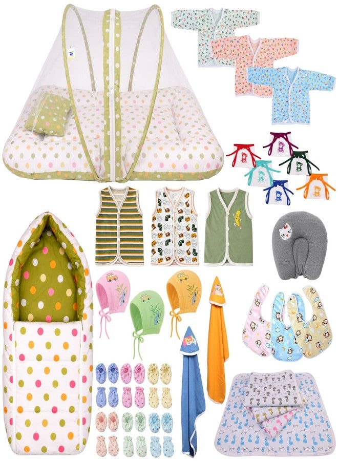 Kwitchy Newborn Baby Essentials Kit 39 Items Combo | New Born Kit 0-6 Months | Newborns Baby Set Clothes Bedding Bed | Infant Essentials & | Green - Image 1