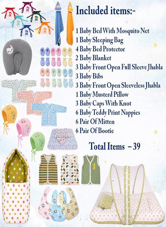 Kwitchy Newborn Baby Essentials Kit 39 Items Combo | New Born Kit 0-6 Months | Newborns Baby Set Clothes Bedding Bed | Infant Essentials & | Green - Image 2