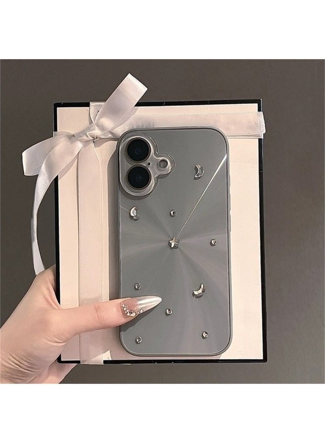 ShebSheb Luxury Glitter Cute 3D Stars Moon Aurora Laser Case Compatible With iPhone 16,CD Pattern Shining Glass Lens Protection Soft Back Cover - Image 1